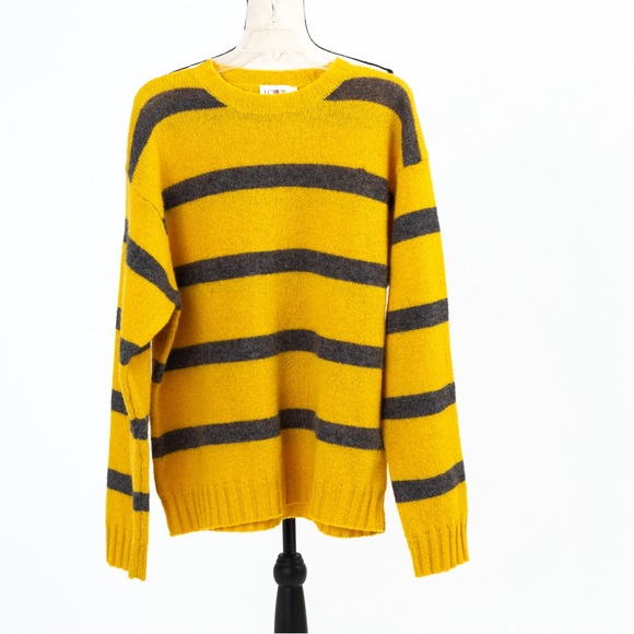 J. Crew Other - Vintage 90s oversized 100% wool striped preppy men’s sweater yellow & charcoal L
